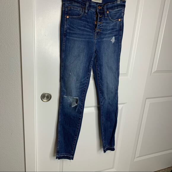 Madewell High Rise Button Fly Skinny Released Hem Distressed Jeans Size 25 - Picture 2 of 11